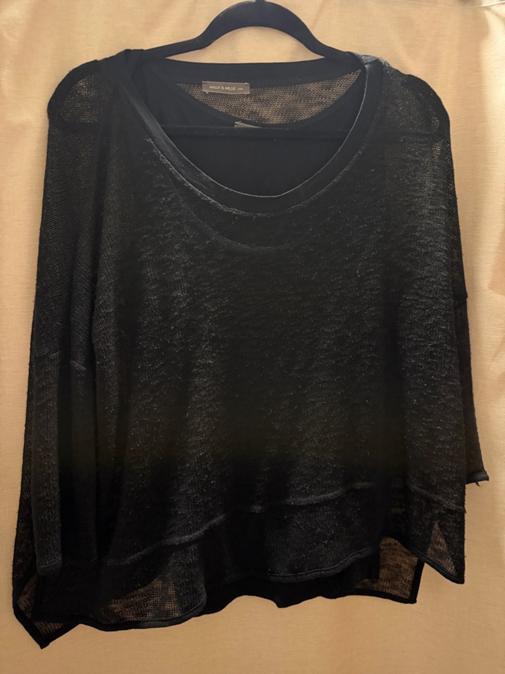 Nally & Millie Black Sheer Lightweight Pullover